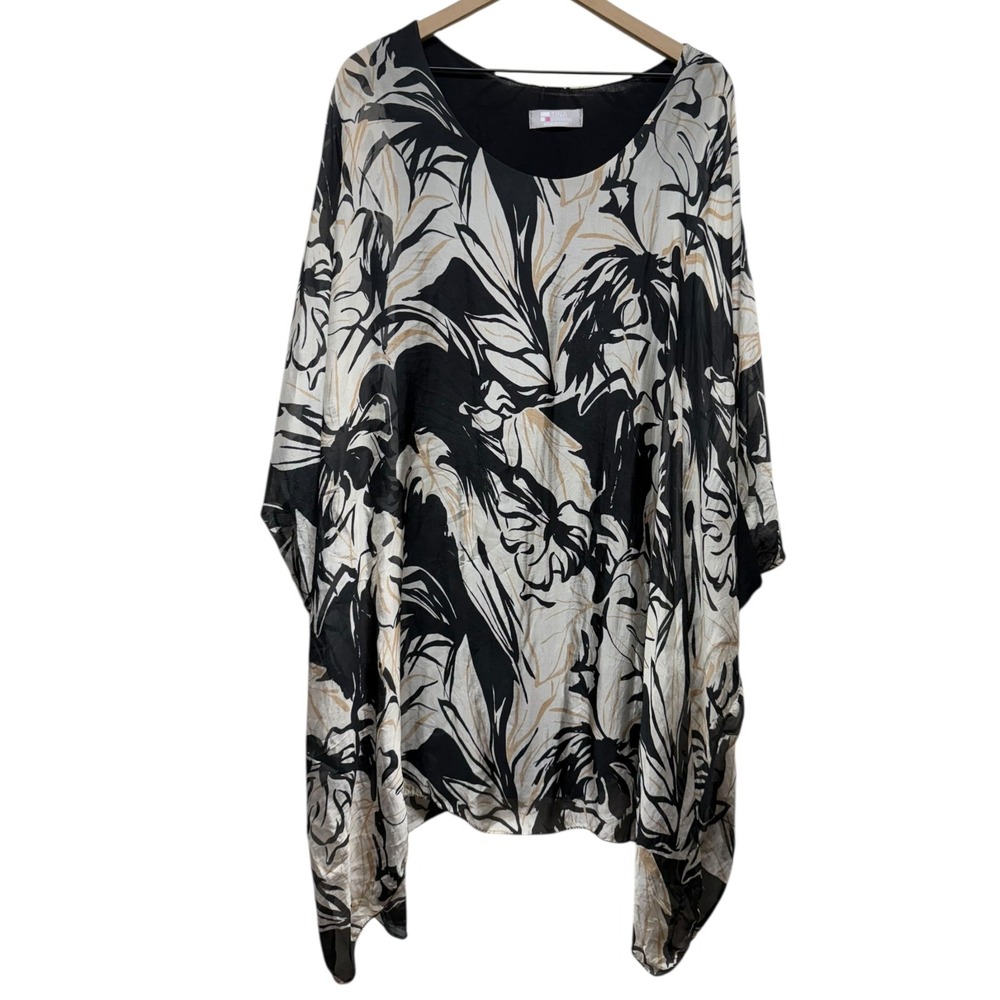 Tina Stephens Women O/S Italy Silk Floral Poncho Tunic Top Lagenlook Artsy